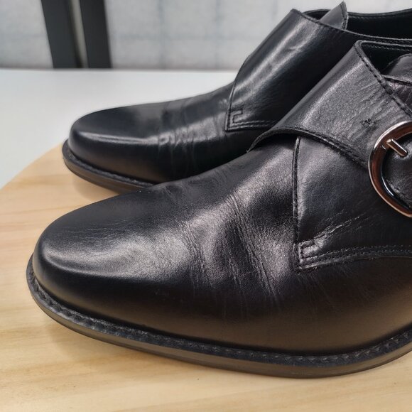 Bandolino Atlanta Monk Strap Chunky Heel Black Leather Loafers Women US 9.5M - Picture 4 of 12